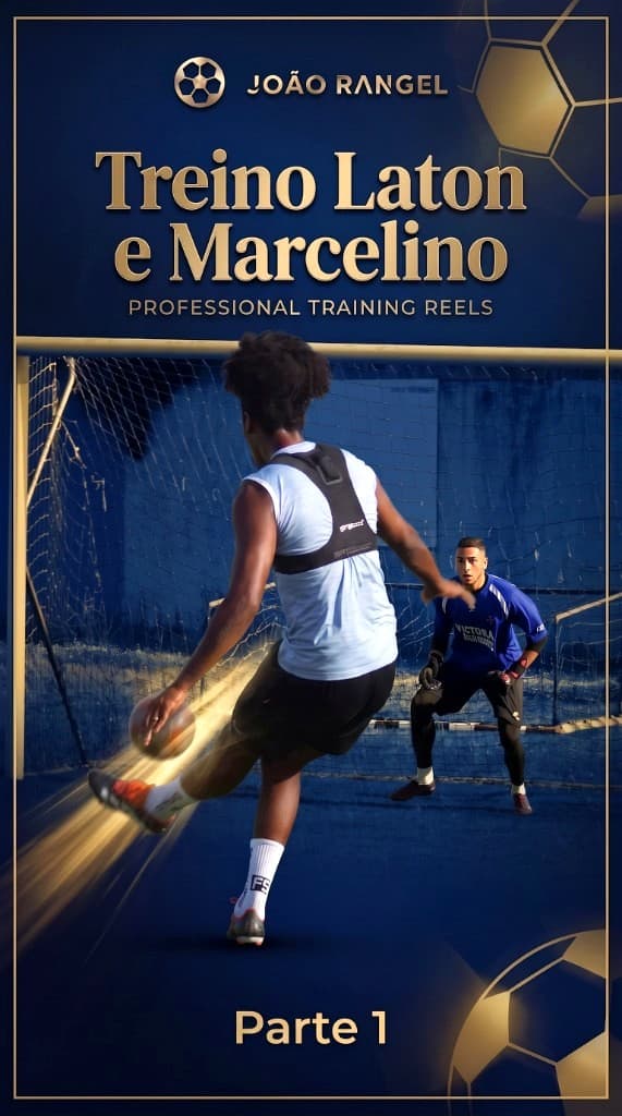 Gráfico «Treino Laton e Marcelino»: Professional Training Reels, Parte 1 — jogador com colete GPS STATSports e guarda-redes no treino.